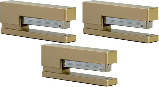 JAM PAPER Modern Desk Stapler - Gold - 3/Pack