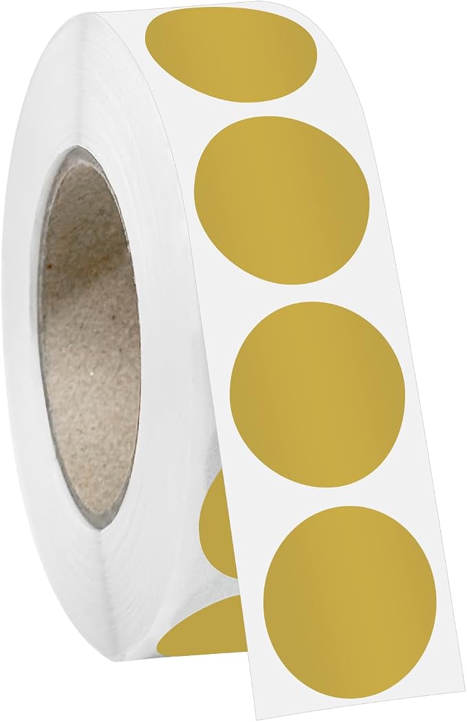 3/4" Gold Dot Stickers Round Circle Coding Labels | Used for manual labor in kindergartens, garage yard price sales, organizing activity color groups,marking spice bottles