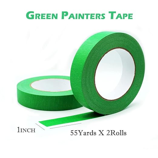 1 inch Masking Tape, Green Painters Tape 1 inch Wide 55 Yards X 2 Rolls, Green Paper Tape for Arts DIY Crafts Painting Labeling Decoration School Projects Home Office