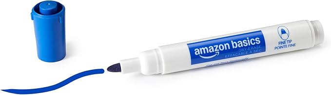 Amazon Basics Low-Odor Dry Erase Whiteboard Markers, Fine Tip, Quick-Dry, Blue, 36-Pack