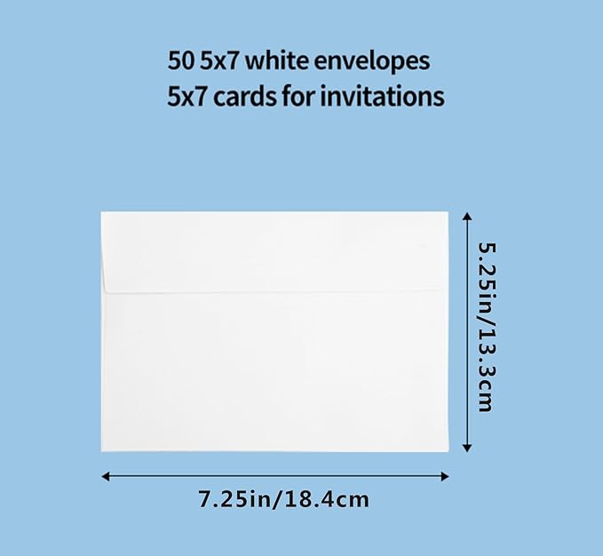 100Packs 5x7 Envelopes - White, Self Seal, Printable for Invitations, Weddings, Greeting Cards, Mailing, Photos, Postcards