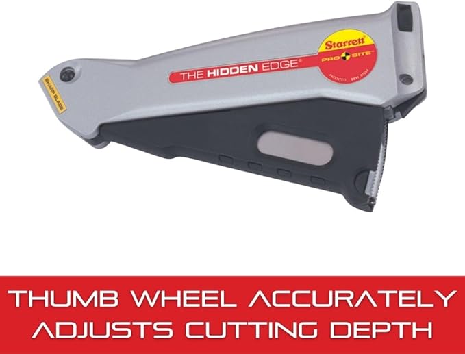 Starrett Hidden Edge Utility Knife with Easy to Use Safety Lock and Level for Fast, Tool-Free Blade Changes - Retractable Lever Action, Aluminum Case Material - S011
