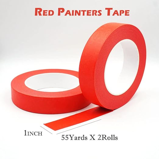 1 Inch Painters Tape, Red Masking Tape 1 Inch Wide 55 Yards X 2 Rolls, Red Paper Tape for Arts DIY Crafts Painting Labeling Decoration School Projects Home Office