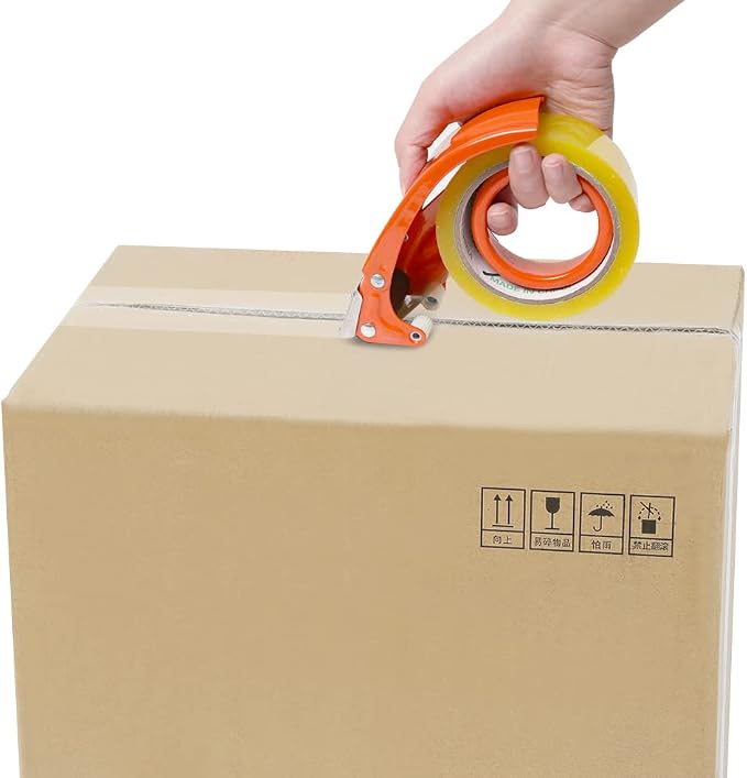 PROSUN 2 Pack Heavy Duty Metal Packing Tape Dispenser Gun and 2 Replacement Blades:2-inch Wide Tape Dispenser for Shipping, Moving, Office & Warehouse(2026 New Set 2" Orange+2" White)