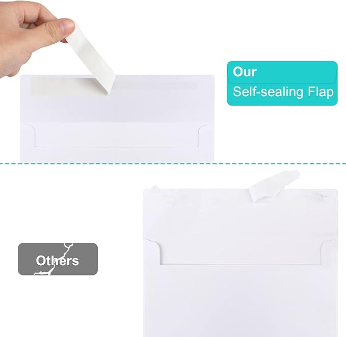 50 Packs 5x7 Envelopes, White A7 5x7 Envelopes for Invitations, Printable, Self Seal for Weddings, Photos, Postcards, Greeting Cards, Mailing