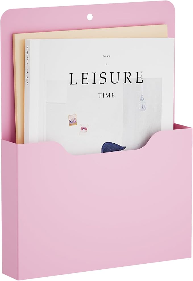 Marbrasse Magnetic File Holder - Magnetic Paper Holder, Pocket Organizer Office Supplies Storage Mail Organizer for Notebooks,Planners,Letter (Pink)
