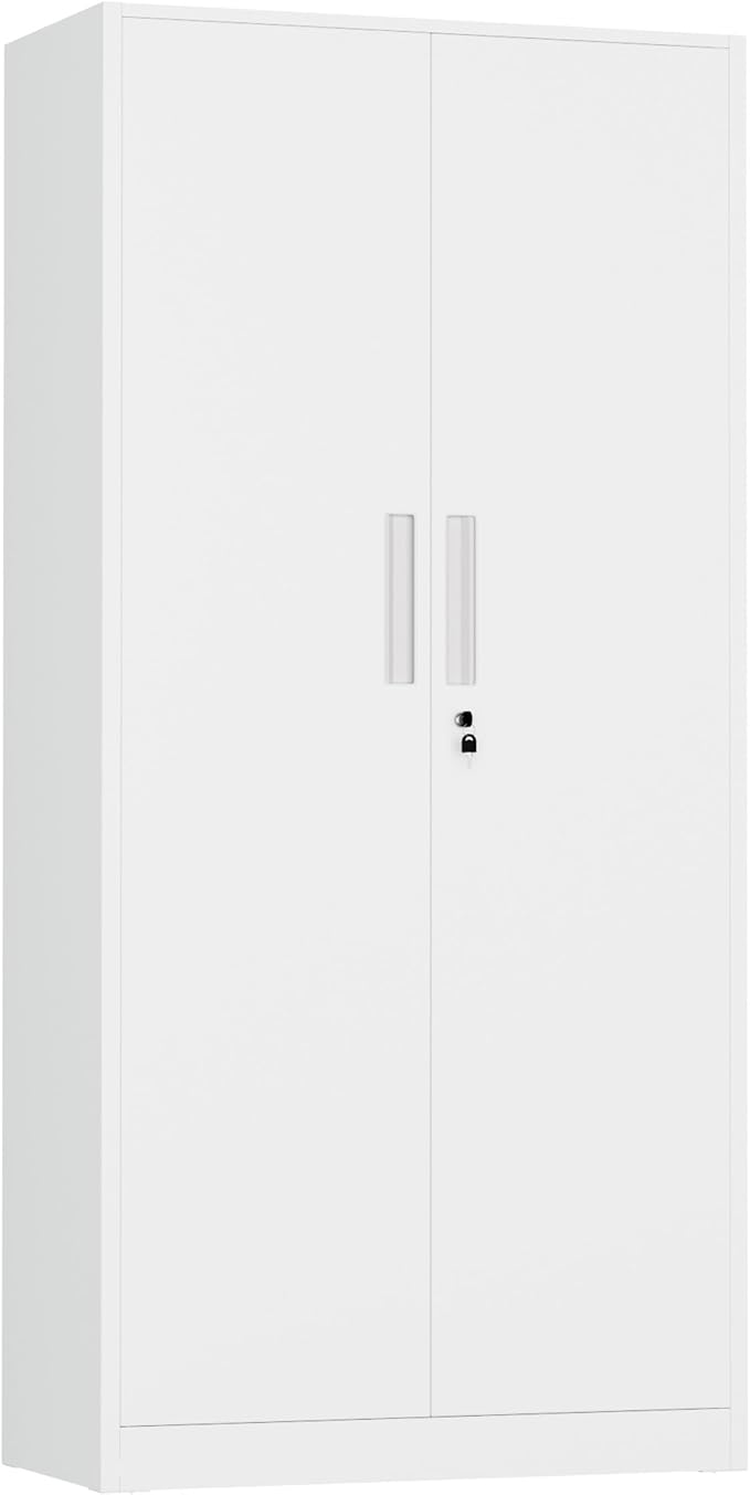 Metal Storage Cabinet, 72" H Lockable Steel Cabinets with Locking Doors, Storage Locker with Adjustable Shelves for Office, Home, Garage, Gym, School (White)