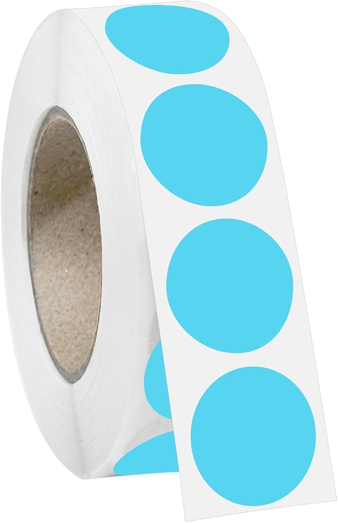 1000 PCS 3/4" Light Blue Dot Stickers Round Circle Coding Label | Used for manual labor in kindergartens, garage yard price sales, organizing activity color groups,marking spice bottles