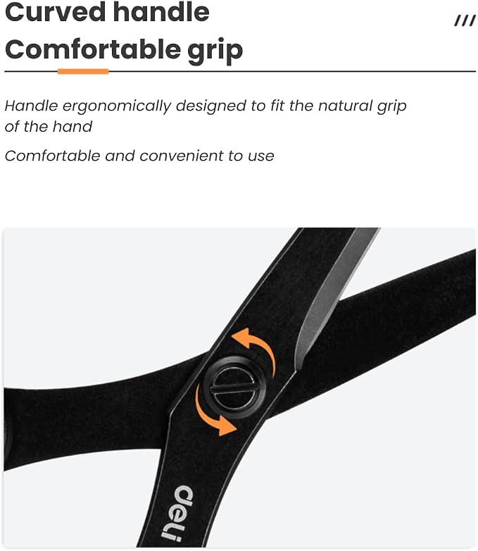 Deli Black Steel Scissors, Sharp Anti-Stick Cutter for School Office Craft | Smooth clean cuts, ergonomic comfy grip, durable blade perfect for back-to-school & handmade crafts office use