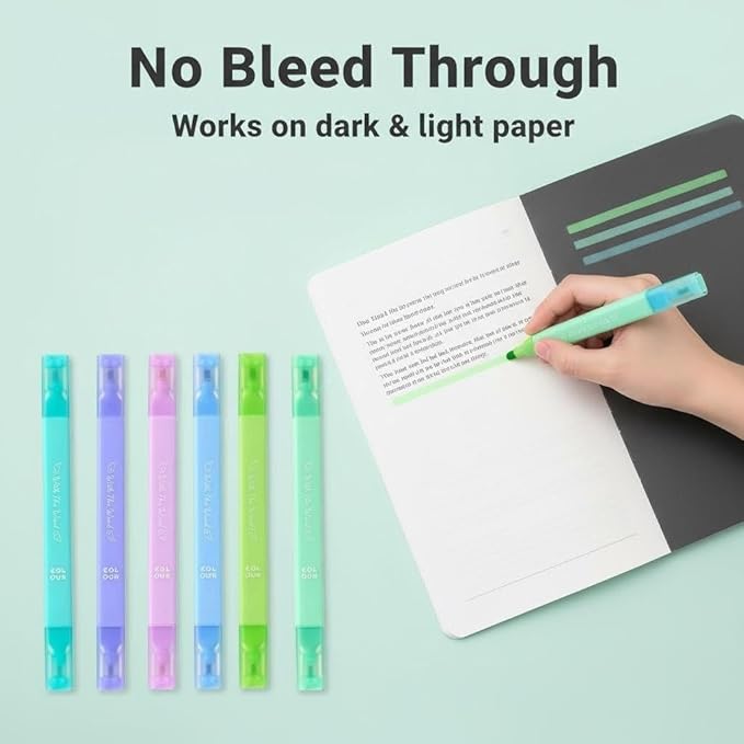 6Pcs Aesthetic Cute Highlighters with Soft Chisel Tip,Bible Highlighters No Bleed, Quick Dry Highlighter Markers