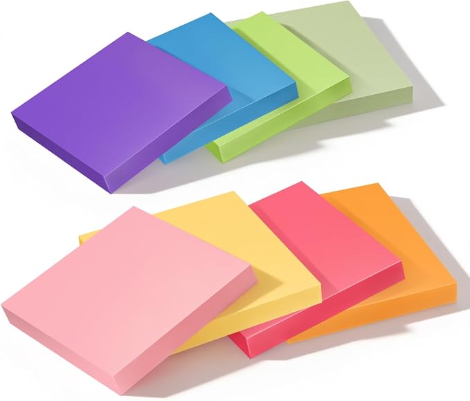 3x3 Inch 8 Pack Self-Stick Sticky Notes, 480 Total Sheets, Colorful Memo Pads for Home, Office & School