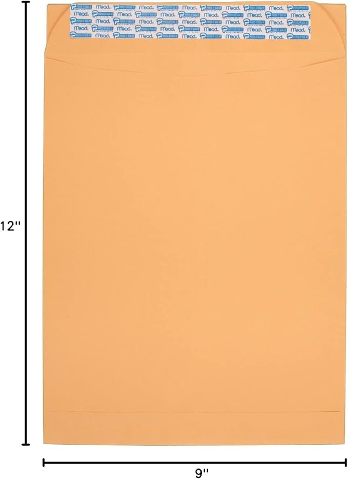 Mead Envelopes,Letter Size 9" x 12",Press-It Seal-It Self Adhesive Closure,Brown Kraft All-Purpose 24-lb Paper,Manila Mailing Envelopes,(76086),25 Count (Pack of 12)