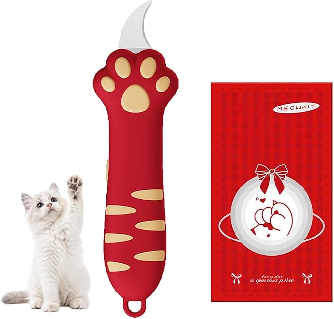 Cat Paw Box Cutter, Retractable Mini Utility Knife with Safety Lock Red | Mini Utility Knife with Ergonomic Paw Handle, Stainless Steel Blade for Opening Packages, Cardboard, Cartons & Tape