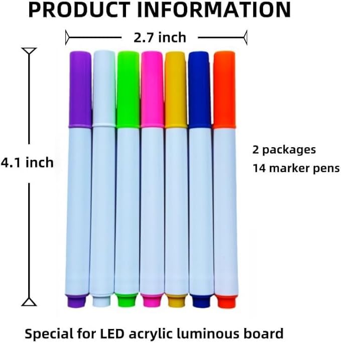 14 Colors Liquid Chalk Markers for LED Note Board - Neon Dry Erase Markers for Acrylic Calendar, Glass Window & Blackboard - Erasable Gel Markers Fine Tip for Kids, Non-Toxic Wet Erase Pens
