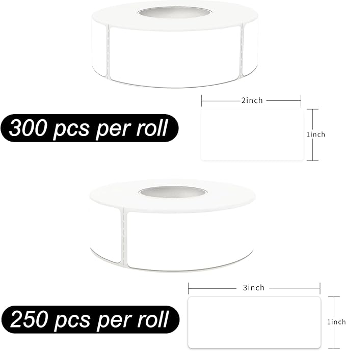 Two Sizes Mixed Pack, Removable Quick-Drying Stickers, Waterproof, Oil-Proof, Tear-Resistant Multi-Purpose Labels (1''*2'' & 1''*3'', White)