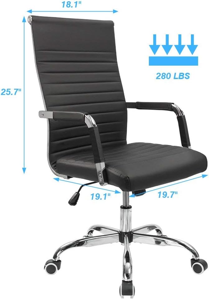 Furmax Ergonomic Office Desk Chair, Executive Ribbed Mid-Back PU Leather Conference Room Chair Adjustable Swivel Chair with Arms (1, Black)