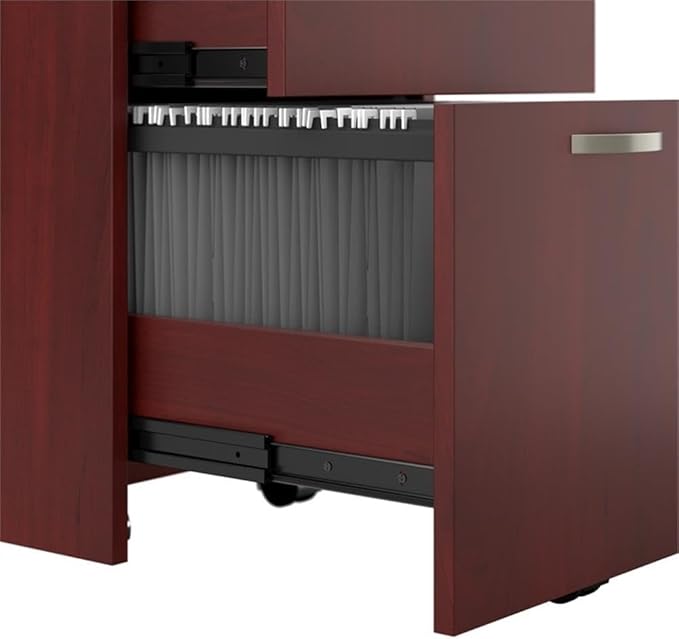 Bush Business Furniture Office in an Hour 65W L Shaped Cubicle Desk with Storage, Drawers, and Organizers in Hansen Cherry | Modern Computer Table Set with Privacy Panels for Commercial Workspace