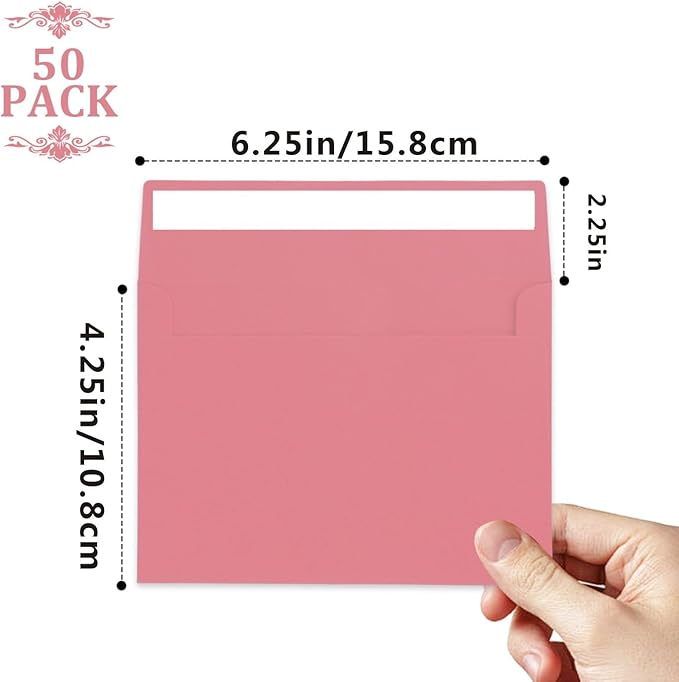 50pcs packed Pink Envelopes,A4Envelopes, printable invitation envelopes,4x6 envelopes, suitable for weddings, invitations, photos, postcards, greeting cards, mailings
