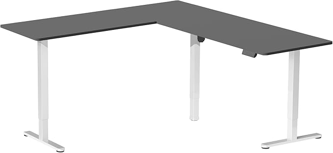 VIVO Corner Standing Desk, 84 x 63 inch Reversible L-Shaped Workstation, Electric Height Adjustment, Home, Office, and Reception Rooms, Black Table Top White Frame, DESK-E3CTWB-84