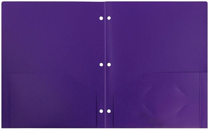 JAM PAPER Heavy Duty Plastic 3 Hole Punch Pocket Folders - Extra Tough School Folders - Purple - Bulk 48/Pack