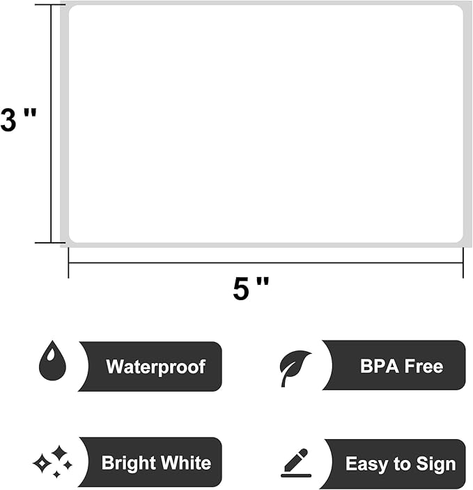 L LIKED 3" x 5" Direct Thermal Labels, 500 Fanfold Thermal Printer Shipping Labels for Small and Microenterprise, Compatible with Zebra & Rollo Printers, Perforated Line, White - 500 Pcs.