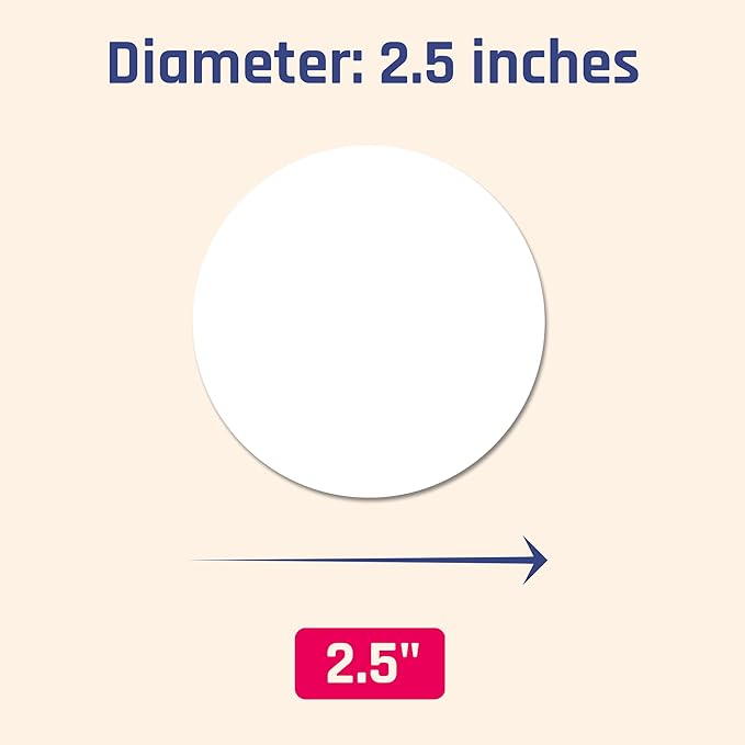 2.5" Round Matte White Sticker Label, Laser/Inkjet Printing - Letter Size, 30 Sheets
