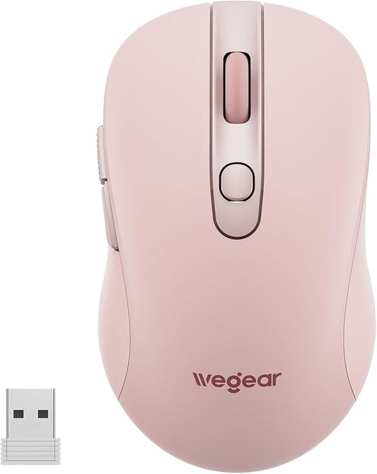 USB Wireless Mouse for Laptop PC Mac, 2.4GHz Cordless Mouse with 6 Buttons, 5-Level Adjustable 4000 DPI, Ergonomic Portable Optical Computer Mice, 24-Month Battery Life-Pink