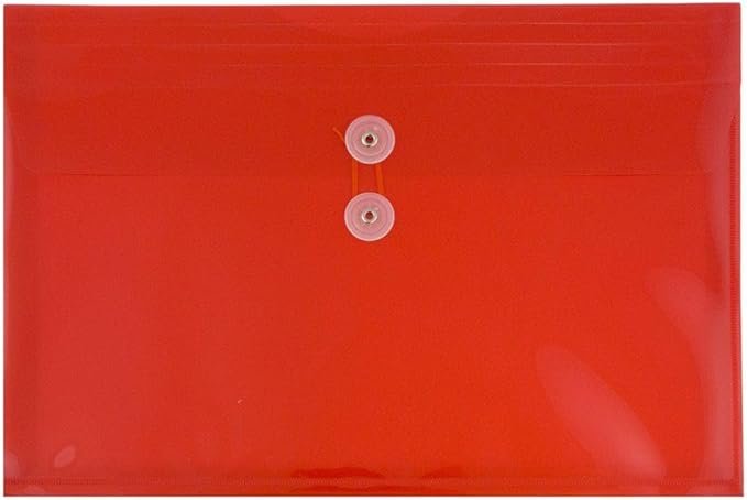 JAM PAPER Plastic Envelopes with Button & String Tie Closure - Legal Booklet - 9 3/4 x 14 1/2 - Red - 3/Pack