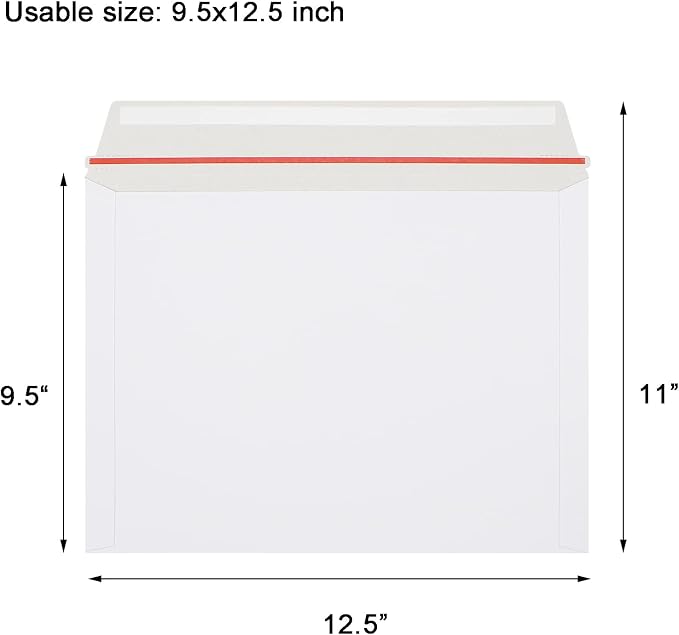zmybcpack 50 Pack Rigid Mailers 9.5x12.5 inch, Self Seal Photo Document Mailers Stay Flat White Cardboard Shipping Envelopes Photography Mailers for Document, Photos, Papers, Files, CD