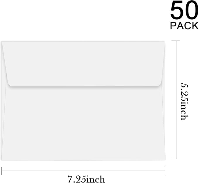 YINUOYOUJIA 50 Packs of A7 envelopes for invitation, 5x7 envelopes for Cards-Self Seal, Square Flap, Great for Wedding, Baby Shower, Mailing, Birthday Party (white)