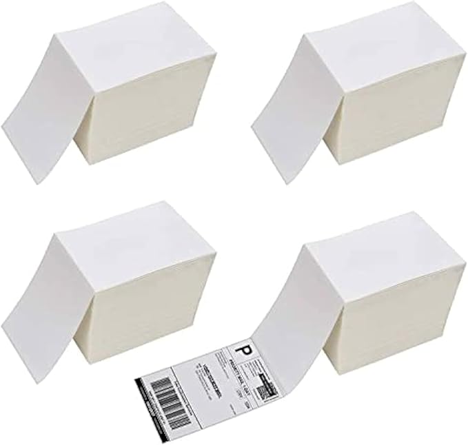 Immuson 4000 Fanfold 4 x 6 Direct Thermal Shipping Labels with Perforations, Permanent Adhesive, White Mailing Labels for Thermal Printer (4000 Labels)