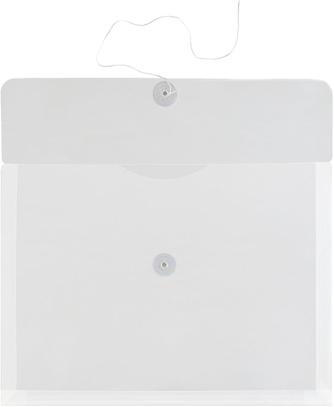 JAM PAPER Plastic Envelopes with Button & String Tie Closure - Letter Booklet - 9 3/4 x 13 - Clear - 12/Pack