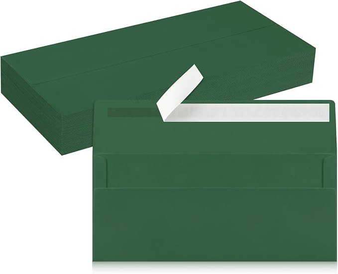 50 Pack Dark Green #10 Business Envelopes, Christmas Standard Envelopes Self Seal, Letter Size Mailing Envelopes for Checks Letters Invoices Birthday Party Graduation Wedding, 4 1/8 x 9 1/2 Inch
