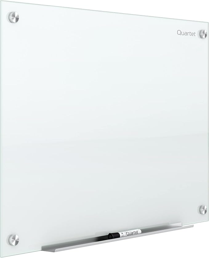 Quartet Whiteboard, Glass Dry Erase Board, Non-Magnetic, 48"W x 36"H, Infinity Frameless Mounting, White Surface, Accessory Tray, and 1 Dry Erase Marker (G4836NMW)