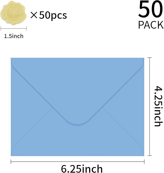 YINUOYOUJIA 4x6 Envelopes A4 Envelopes for Invitations (50, Blue01) | Golden Stickers with Envelopes,Self Seal,for Wedding, Invitations, Photos, Postcards, Greeting Cards, Mailing
