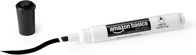 Amazon Basics Low-Odor Dry Erase Whiteboard Markers, Chisel Tip, Quick-Dry, Black, 36-Pack