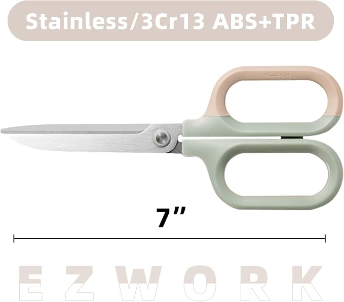 Multipurpose Scissors, Comfort-Grip Handles Sharp Scissors for Office Home School Craft Sewing Fabric Supplies (7", Green-1)