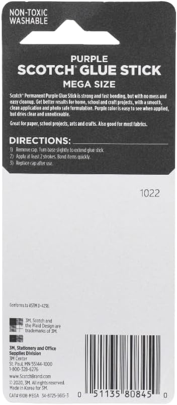 Scotch Mega Purple Glue Stick, 1.4 oz, Acid Free and Non-Toxic (6108-MEGA)