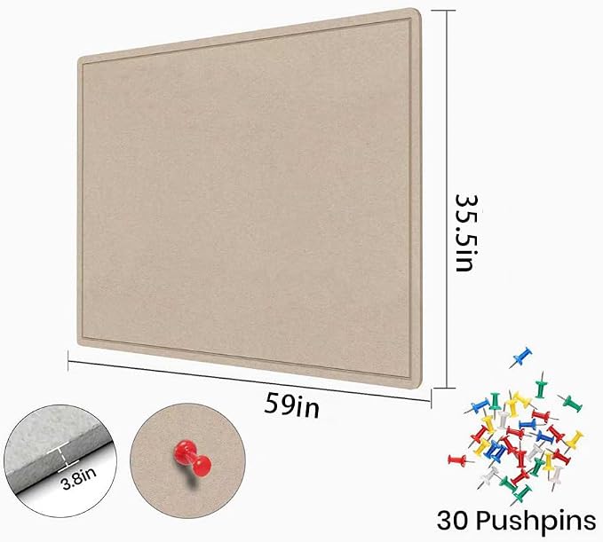 Large Bulletin Board 60" x 36" Felt Cork Board,Decor Pin Board, Beige Brown | Cork Board Alternative for Wall, Foldable Self-Adhesive Vision Board Prayer Board with Pushpins for Home Office Classroom