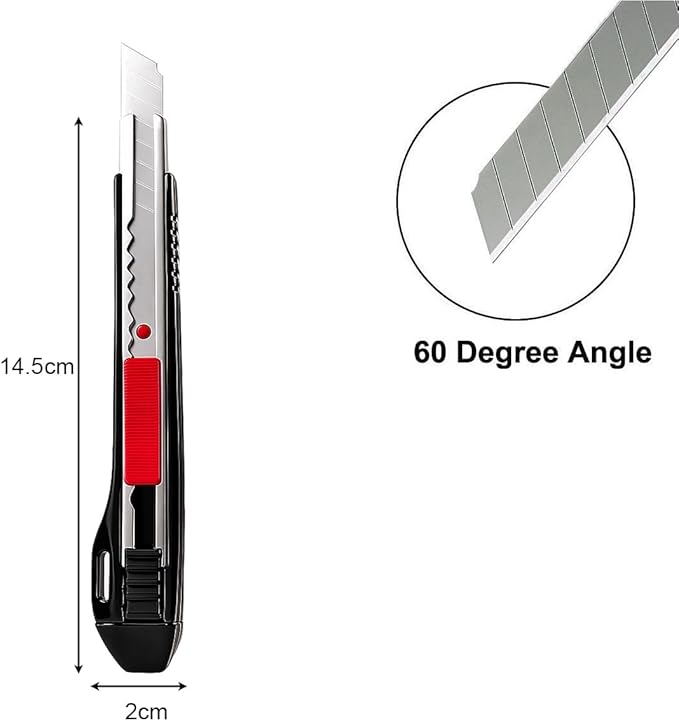 6pcs Professional Cutter - 9mm Snap Off Blades / 60 Degree Foil/Utility/Graphic Knife Set - Ideal for Foils, Wallpaper, Crafts, Cartons