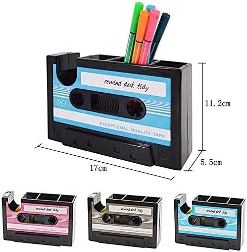 Cassette Tape Dispenser Pen Holder Vase Pencil Pot Stationery Desk Tidy Container Office Stationery Supplier Gift (Blue)