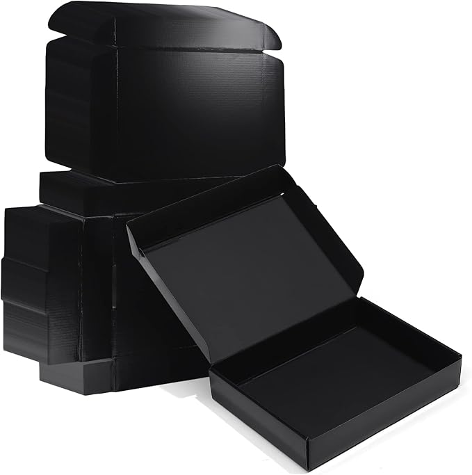 ZBEIVAN 11x8x2 Black Shipping Boxes, 20 Packs Corrugated Cardboard Literature Mailer Boxes for Packaging Small Business Mailing Gifts Wrap Boxes with Lids