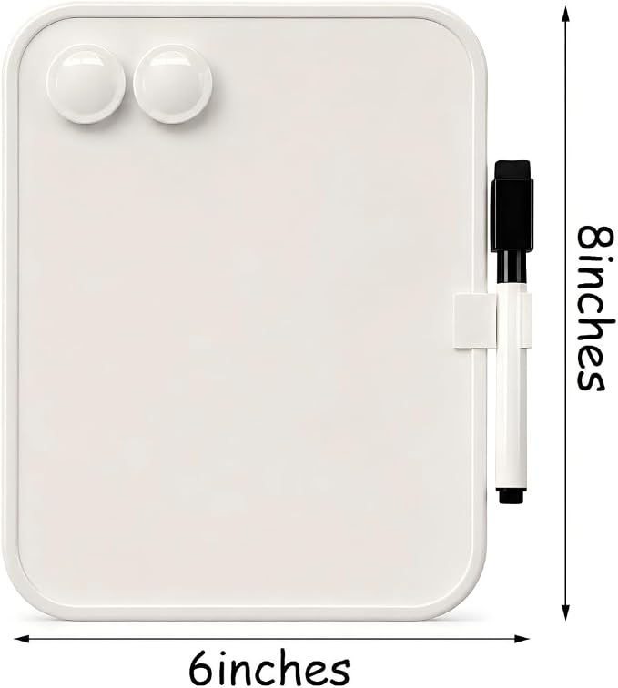2 Pack Magnetic Dry Erase Board 6" x 8", Mini Whiteboard with Marker, Magnets & Pen Holder, Small Magnetic Whiteboard for Fridge, Locker, Office Desk, Kitchen, School & Home Organization(White)