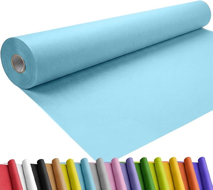 SMART&CASUAL 36" x 1,500" (125') Light Blue Kraft Craft Paper Roll for Gift Wrapping Bulletin Board Bouquet Flower Kids Art Packing Parcel Table Covering 80GSM 55LB (Light Blue, 36" x 125')