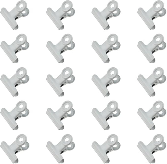 HAHIYO 1.25inch White Bulldog Clips Metal File Hinge Binder Clips Clamps Save Space Strong Spring Jaws Rock Solid Grip Book Lay Flat Deburred Edge for Hang Photos Wall Grid Dog Food 20PCS