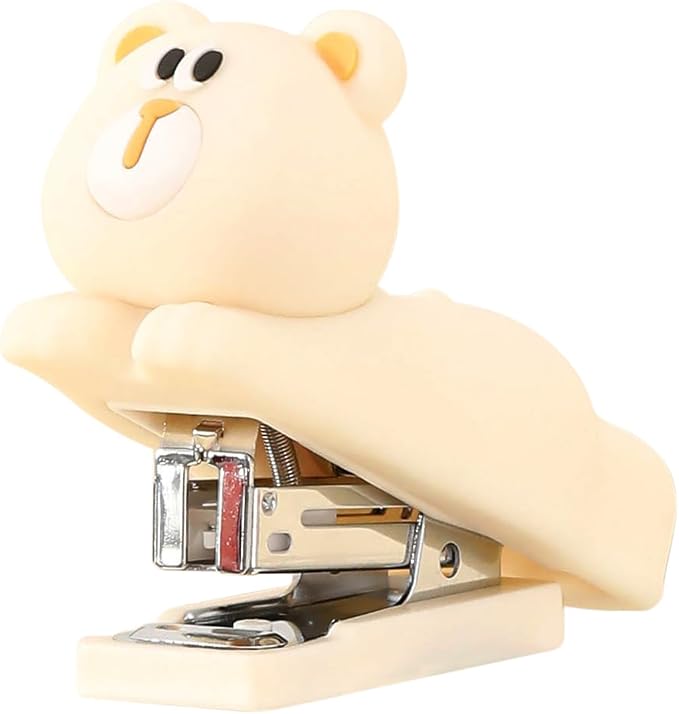 Honagu Mini Cute Animal Stapler with Staples, Cartoon Stereoscopic Silicone (PVC) Stapler, Labor-Saving Office Supplies for Students,Teachers, The First Day of School Gift for Girls(Milky White Bear)