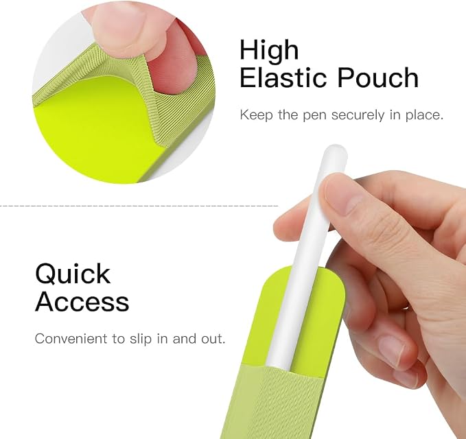 MoKo Adhesive Pencil Case Holder Sticker for Apple Pencil, Tender Green | Elastic Pencil Pocket Pouch, Adhesive Sleeve, Attached to iPad Case, For Pro/USB-C/1st/2nd Gen and Similarly Stylus Pens