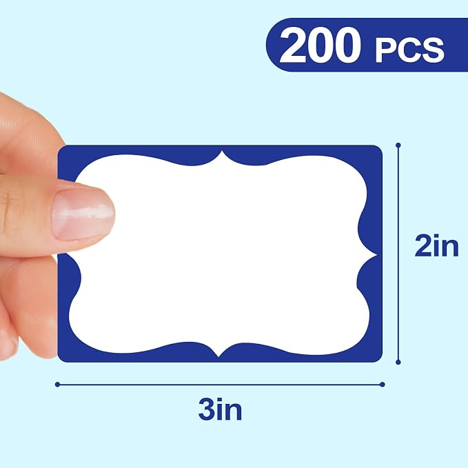 Plain Name Tags Sticker White with Blue Border 3" x 2" Sticky Name Stickers,Nametags 200 Pcs Adhesive Name Tag Labels, Stickers for Clothes,School,Office,Home,Classroom (Pack of 3)