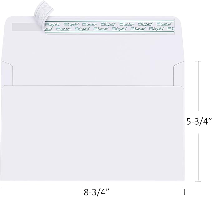 Eupako A9 Envelopes Sefl Seal 250 Pack, White Invitation Envelopes for Photos, Invitations, Announcements, Wedding, Baby Shower, 5-3/4 x 8-3/4 Inches