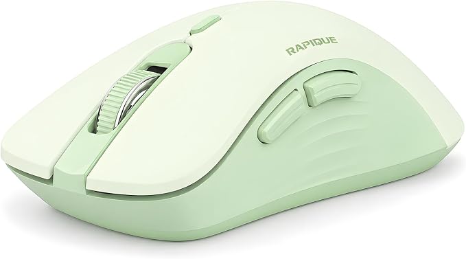 RAPIQUE Bluetooth Wireless Mouse, Dual Bluetooth & 2.4GHz, Sage Green | Right-Hand Ergonomic Grip, Quiet Clicks, Low Power, 3-device Switching, 6-button USB receiver for MacBook, Laptop, Computer